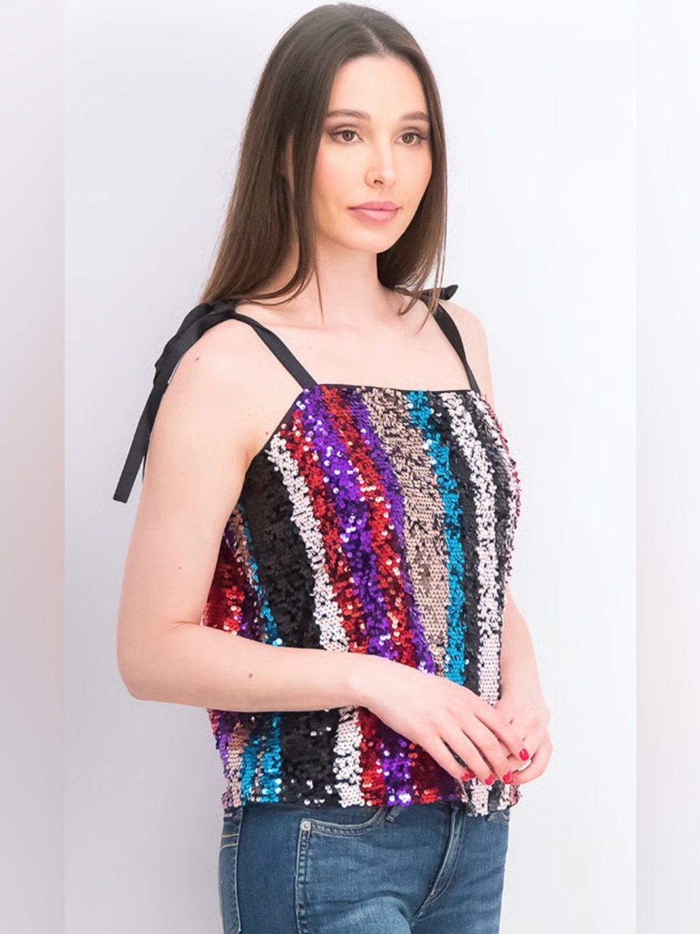 Armani Exchange Teal, Black & Pink Sequin Top NWT size M